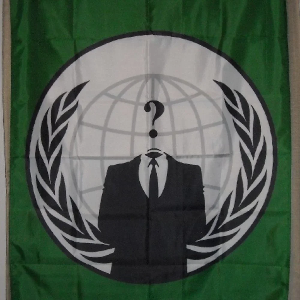 Anonymous Hacker Corporate 3'x5' Green vertical Flag Banner disobey anarchy